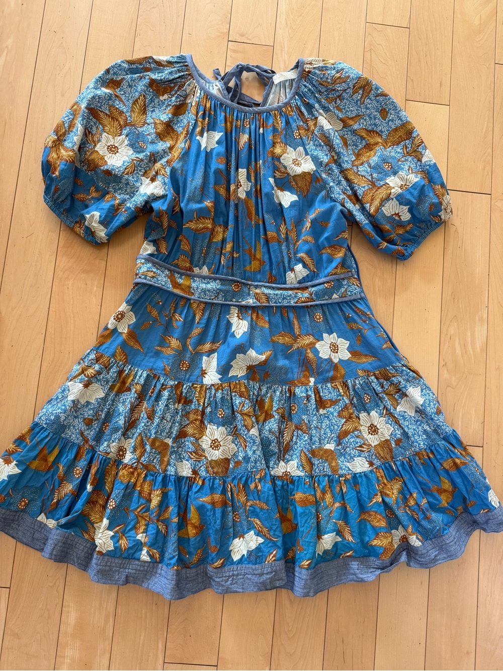 Ulla Johnson Blue and Brown Printed Cotton Sundress
